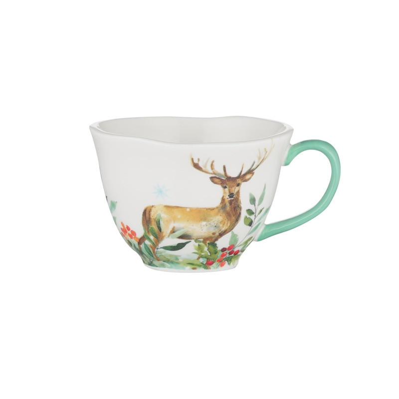 Rankomis dažytas keraminis puodelis su lėkštėmis Pusryčių puodelis Miško gyvūnai Puodeliai Kavos puodelių rinkinys su desertine lėkšte