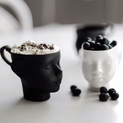 Designer Head Mug Arbatos puodelis Kavos puodelis Veido Puodelis Pora Keramikos Aukso pėdsakai