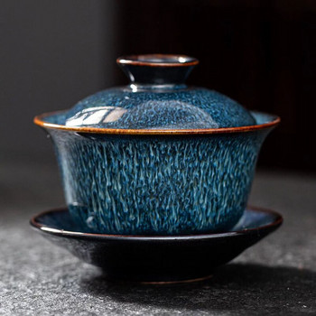 Изящна синя звезда с глазура gai wan комплект за чай Bone China Tea Pot gaiwan tea порцеланов комплект за чай за пътуване