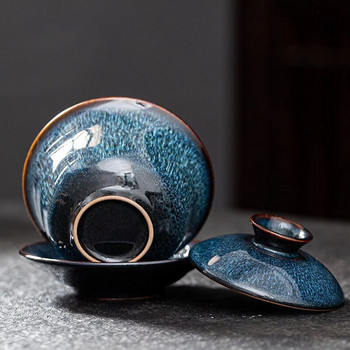 Изящна синя звезда с глазура gai wan комплект за чай Bone China Tea Pot gaiwan tea порцеланов комплект за чай за пътуване