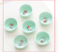 6kom Celadon Zlatna ribica Kineski set šalica za čaj, kung fu glina zi sha Crackle Glaze Putna zdjela čaja Set kineskih porculanskih šalica za čaj