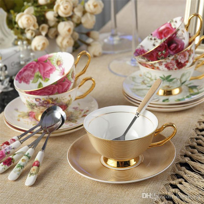 rózsa Kerámia délutáni feketetea csészék és csészealjak Bone China kávéscsésze tálcás porcelán italkészlet új