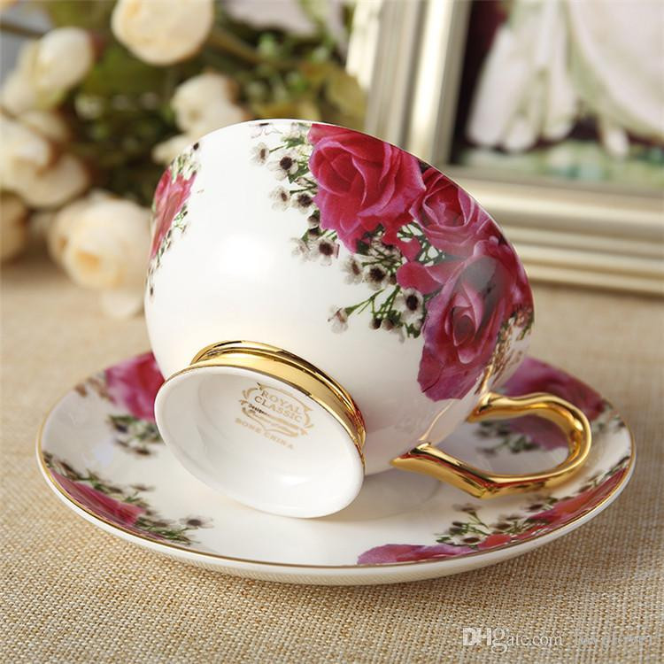 rózsa Kerámia délutáni feketetea csészék és csészealjak Bone China kávéscsésze tálcás porcelán italkészlet új