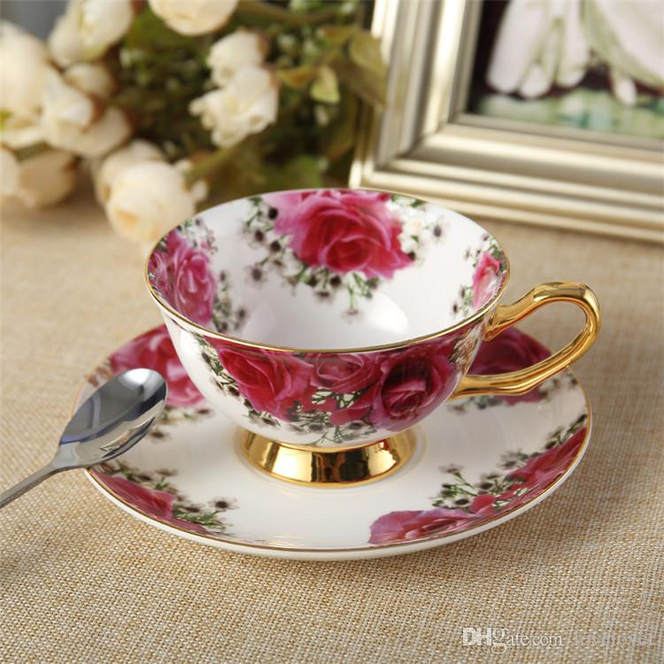 rózsa Kerámia délutáni feketetea csészék és csészealjak Bone China kávéscsésze tálcás porcelán italkészlet új