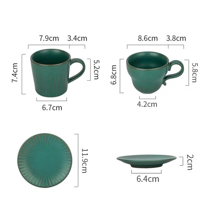 Európai Retro kávés tejcsésze készlet Kreatív sötétzöld fényű luxus porcelán délutáni teáscsésze fogantyúval háztartási ivóeszközökkel