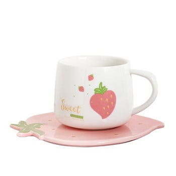 250ML Δημιουργικό φλιτζάνι νερού με πιατάκι Kawaii Strawberry Κεραμική Κούπα Γάλα Χυμός Κούπες Καφέ Γελοιογραφία Κύπελλο ποτού για παιδιά Δώρα