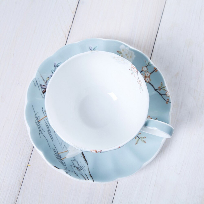 250 ml-es csésze és csészealjak készletek kék kávéskészlet otthoni konyhai étkészlet kávés bögre italos porcelán