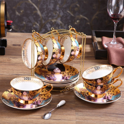 Kávéscsésze és csészealj készlet Klimt Judith Vintage Bone China Gustav Klimt csésze porcelán italos edény Teáscsészék kanállal
