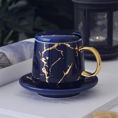 Europska mala luksuzna keramička šalica za kavu i tanjurić s uzorkom od mramora s poklopcem Kreativna šalica za doručak Domaća šalica za čaj Posuđe za piće