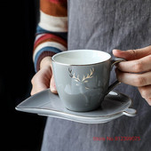 Nordic Light Luxus Elk körvonal arany színben cappuccino kávéscsésze kreatív csészealj teáskanál készlettel Illatos tea Cafe eszpresszó bögre