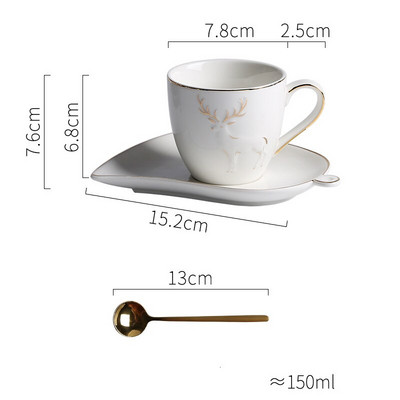 Nordic Light Luxus Elk körvonal arany színben cappuccino kávéscsésze kreatív csészealj teáskanál készlettel Illatos tea Cafe eszpresszó bögre