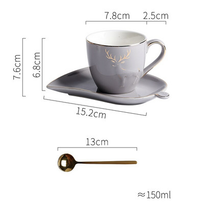 Nordic Light Luxus Elk körvonal arany színben cappuccino kávéscsésze kreatív csészealj teáskanál készlettel Illatos tea Cafe eszpresszó bögre
