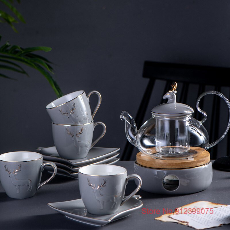 Nordic Light Luxus Elk körvonal arany színben cappuccino kávéscsésze kreatív csészealj teáskanál készlettel Illatos tea Cafe eszpresszó bögre