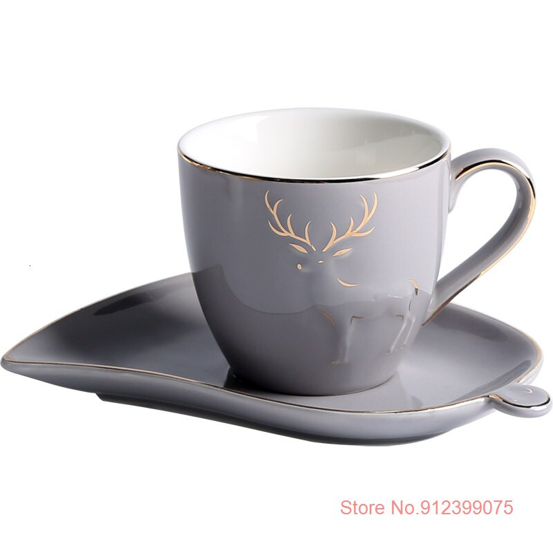Nordic Light Luxus Elk körvonal arany színben cappuccino kávéscsésze kreatív csészealj teáskanál készlettel Illatos tea Cafe eszpresszó bögre
