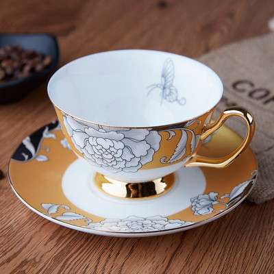 Deluxe európai stílusú teáscsésze készlet csontporcelán teáscsésze és csészealj teáskanál kávézó kávéscsésze délutáni tea party fekete teás csésze