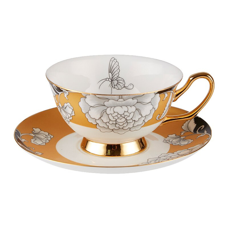 Deluxe európai stílusú teáscsésze készlet csontporcelán teáscsésze és csészealj teáskanál kávézó kávéscsésze délutáni tea party fekete teás csésze