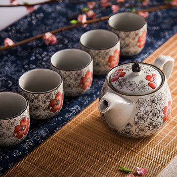 Ръчно рисуван под глазура цветен комплект чайници Yamada в японски стил с една тенджера и пет чаши Сервиз за чай Деня на благодарността