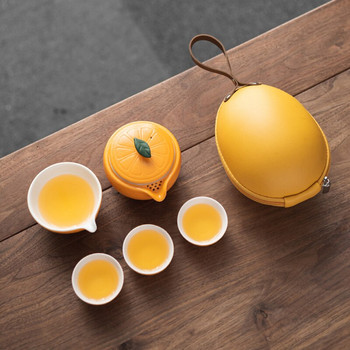 Керамични чаши и комплекти за чай Organge Чайник с 3 чаши Преносим комплект за чай за пътуване