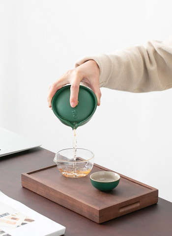 Топлоустойчив чайник от стъкло и керамика с 3 чаши Преносим комплект за чай за пътуване