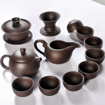Dropshipping Ceramic Yixing Purple Clay Tea Set Kung Fu Pot Infuser Xishi Gaiwan Teapot Serving Cup Κινέζικα ποτά