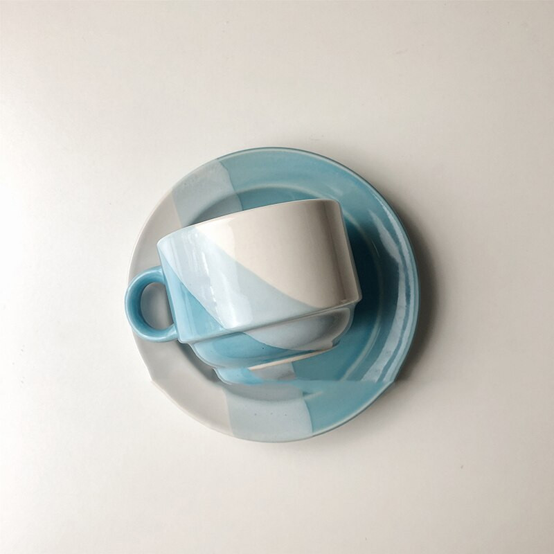 Ceașă de cafea europeană creativă, ceașcă de ceai din porcelană regală din ceramică, cu mâner, farfurie realizată manual Xicara Porcelana, vase de băutură QJJ60BYD