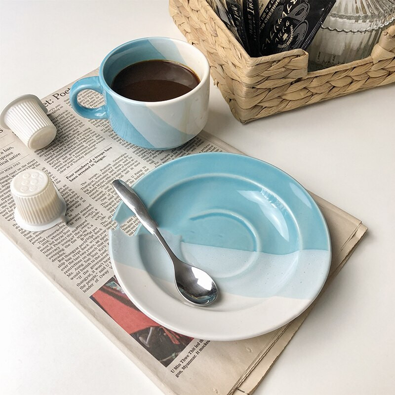 Ceașă de cafea europeană creativă, ceașcă de ceai din porcelană regală din ceramică, cu mâner, farfurie realizată manual Xicara Porcelana, vase de băutură QJJ60BYD