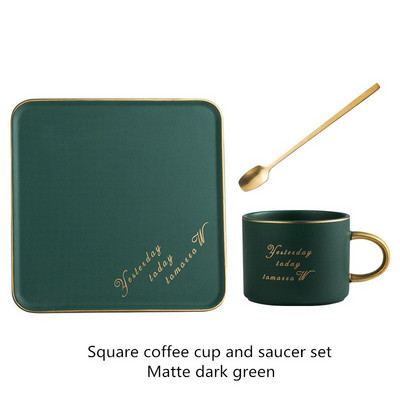 Kerámia kávéscsésze készlet négyzet alakú csésze csészealj kanál reggeli tej kávéscsésze kenyér desszert csészealj kreatív páros ajándék