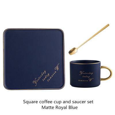 Kerámia kávéscsésze készlet négyzet alakú csésze csészealj kanál reggeli tej kávéscsésze kenyér desszert csészealj kreatív páros ajándék