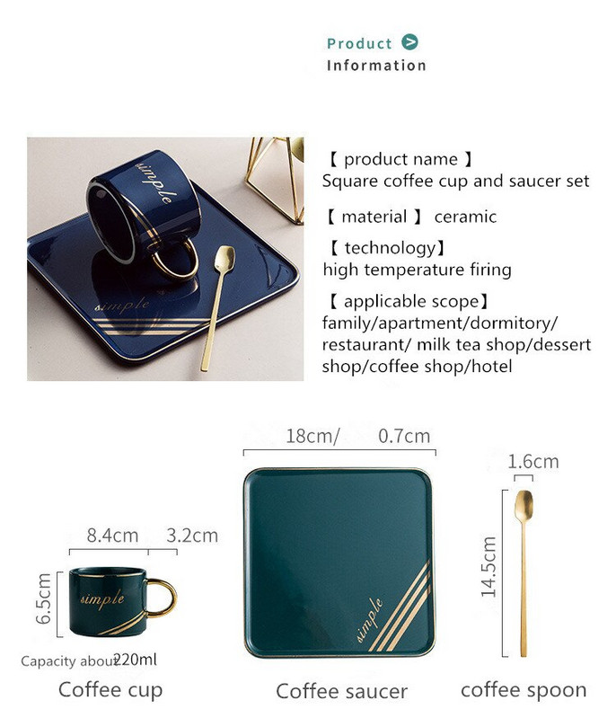 Kerámia kávéscsésze készlet négyzet alakú csésze csészealj kanál reggeli tej kávéscsésze kenyér desszert csészealj kreatív páros ajándék