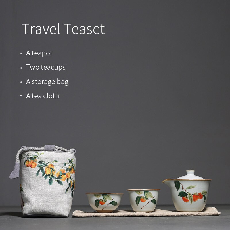 Kerámia teáskanna csésze utazó teáskészlet ivóedény, gyönyörű, kézzel rajzolt kínai otthoni irodai dekoratív GungFu teáskészlet, hordozható ajándéktáska