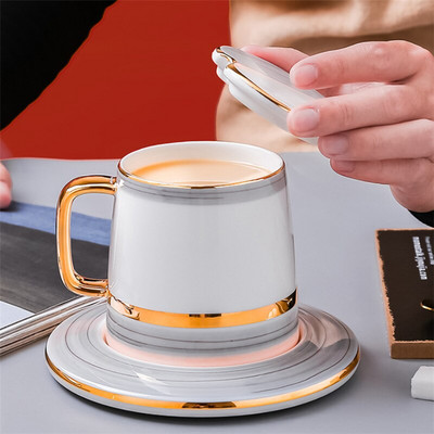 Európai Pearl Glaze kerámia kávéscsésze fedővel csészealj kanál szett Egyszerű porcelán tejes bögre délutáni teáscsésze irodai ital