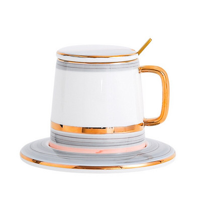 Európai Pearl Glaze kerámia kávéscsésze fedővel csészealj kanál szett Egyszerű porcelán tejes bögre délutáni teáscsésze irodai ital