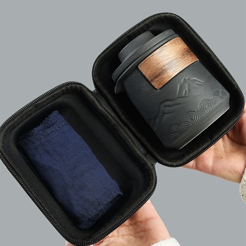 Japoniški keraminiai arbatinukai su 3 puodelių reljefiniu kalnų nešiojamu kelioniniu arbatos rinkiniu