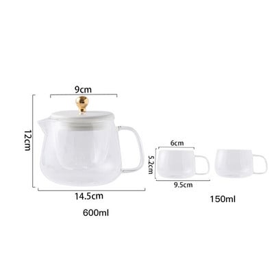 Háztartási magas hőmérsékletnek ellenálló üveg teáskanna tealefolyó szűrővel Teafőző átlátszó üveg délutáni teáskészlet