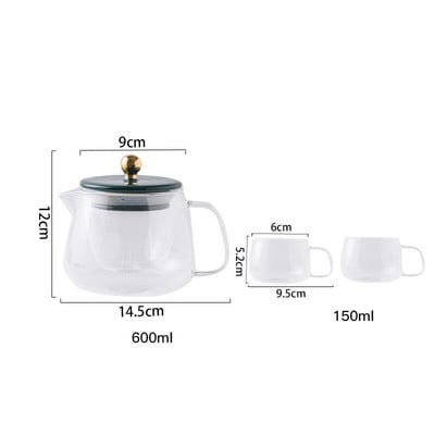 Háztartási magas hőmérsékletnek ellenálló üveg teáskanna tealefolyó szűrővel Teafőző átlátszó üveg délutáni teáskészlet