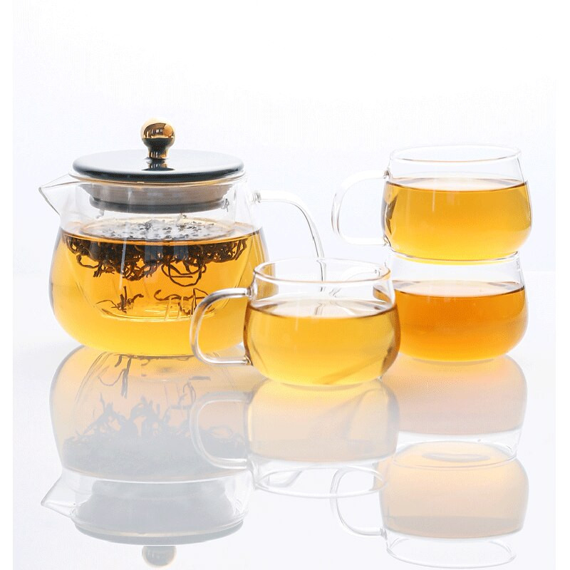 Háztartási magas hőmérsékletnek ellenálló üveg teáskanna tealefolyó szűrővel Teafőző átlátszó üveg délutáni teáskészlet