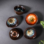 3vnt./rinkinys Creative Kiln Change arbatinukų rinkinys Spalvingi arbatos puodeliai Pigmentuoti Jianzhan Kung Fu arbatos puodeliai Arbatos dubenėlis Gėrimų indai