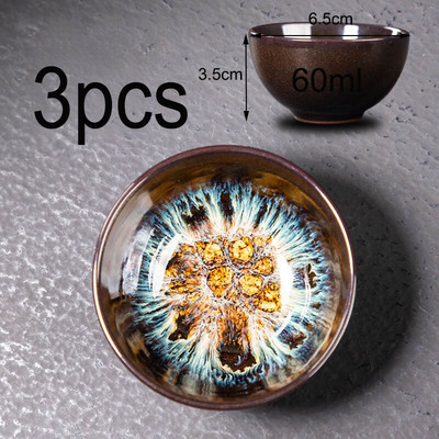 3vnt./rinkinys Creative Kiln Change arbatinukų rinkinys Spalvingi arbatos puodeliai Pigmentuoti Jianzhan Kung Fu arbatos puodeliai Arbatos dubenėlis Gėrimų indai