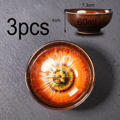 3vnt./rinkinys Creative Kiln Change arbatinukų rinkinys Spalvingi arbatos puodeliai Pigmentuoti Jianzhan Kung Fu arbatos puodeliai Arbatos dubenėlis Gėrimų indai