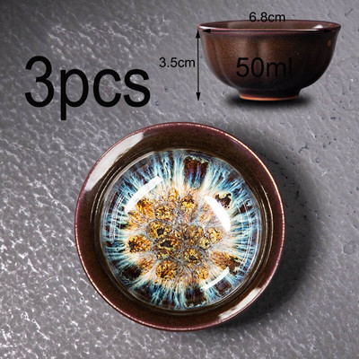 3vnt./rinkinys Creative Kiln Change arbatinukų rinkinys Spalvingi arbatos puodeliai Pigmentuoti Jianzhan Kung Fu arbatos puodeliai Arbatos dubenėlis Gėrimų indai