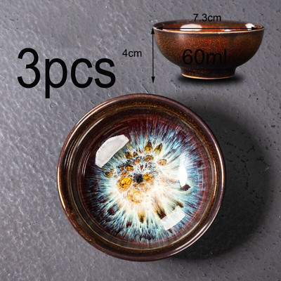 3vnt./rinkinys Creative Kiln Change arbatinukų rinkinys Spalvingi arbatos puodeliai Pigmentuoti Jianzhan Kung Fu arbatos puodeliai Arbatos dubenėlis Gėrimų indai