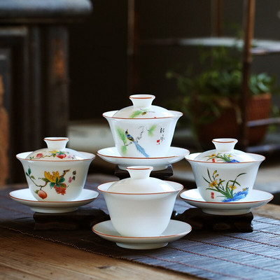 Dehua balto porceliano Gaiwan didelis keraminis arbatinukas 190ml Sancai puodelio dangtelis Kung Fu arbatos rinkinys keraminis arbatos dubuo