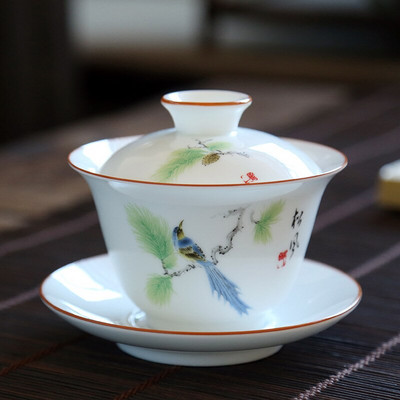 Dehua fehér porcelán Gaiwan nagy kerámia teáskanna 190ml Sancai csésze fedő Kung Fu teáskészlet kerámia teástál
