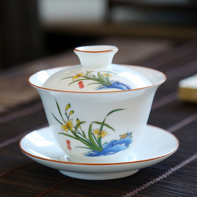 Dehua fehér porcelán Gaiwan nagy kerámia teáskanna 190ml Sancai csésze fedő Kung Fu teáskészlet kerámia teástál
