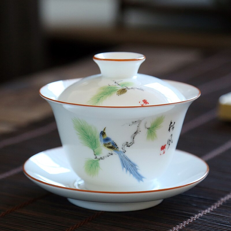 Dehua fehér porcelán Gaiwan nagy kerámia teáskanna 190ml Sancai csésze fedő Kung Fu teáskészlet kerámia teástál