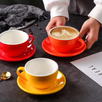 250ml European Style Espresso Cappuccino Flower Cups Κούπα Latte Κεραμικά φλιτζάνια και πιατάκι καφέ υψηλής ποιότητας
