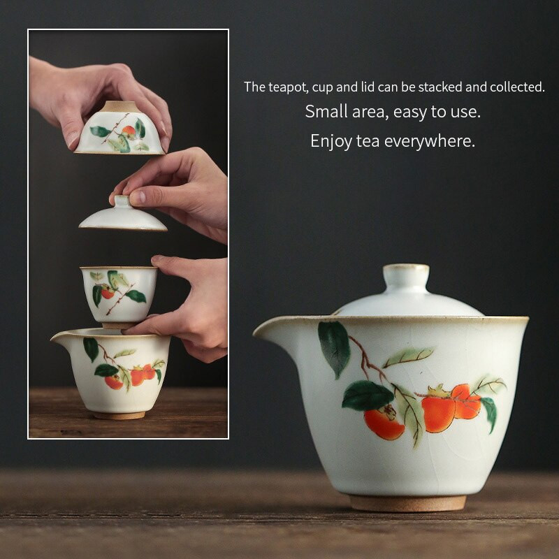 Keramička šalica za čajnik Putni set za čaj Posuđe za piće Izvrsna ručno crtana kineska kućna uredska ukrasna GungFu posuđe za čaj, prijenosna poklon vrećica