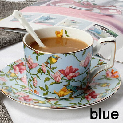 British Style Flower Bone China kávéscsésze és csészealj készlet Csúcsminőségű délutáni tea pasztorális stílusú virágos teáscsésze
