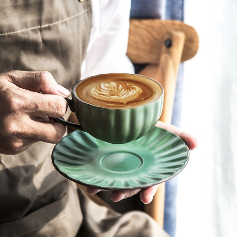 Căni de cafea din ceramică Seturi de căni și farfurioare retro în stil nordic, ceașcă de cafea din China osoasă, băuturi simple, seturi de veselă cu lapte pentru micul dejun