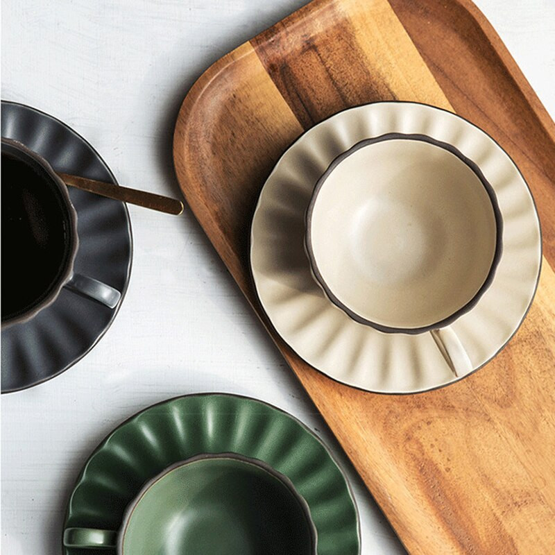 Căni de cafea din ceramică Seturi de căni și farfurioare retro în stil nordic, ceașcă de cafea din China osoasă, băuturi simple, seturi de veselă cu lapte pentru micul dejun